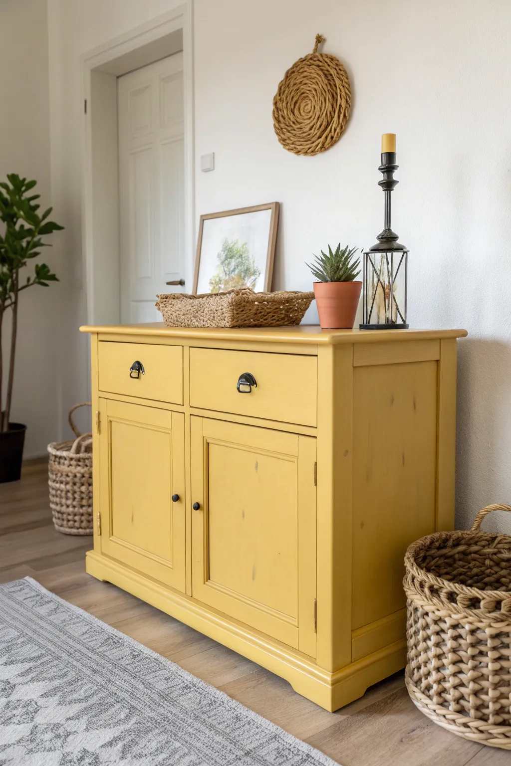 Bring sunshine indoors with this charming yellow chalk-painted buffet.