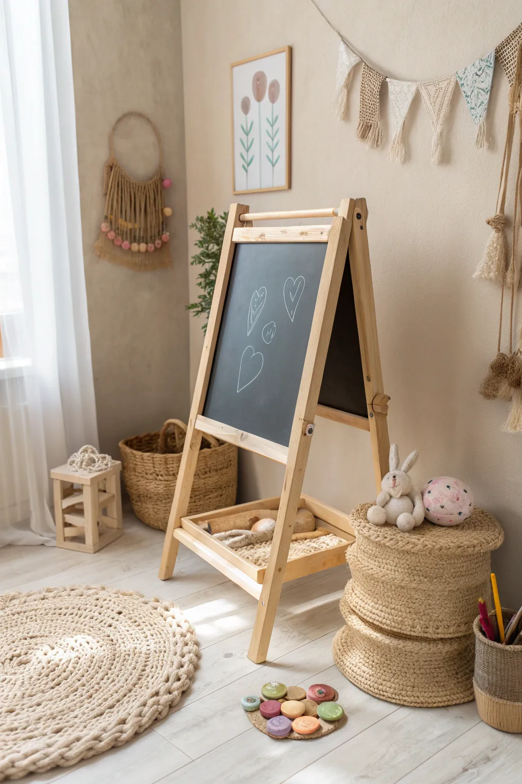 Inspire endless creativity with a charming chalkboard corner for little artists. 🎨✨ #KidsRoomIdeas #ScandiBohoVibes