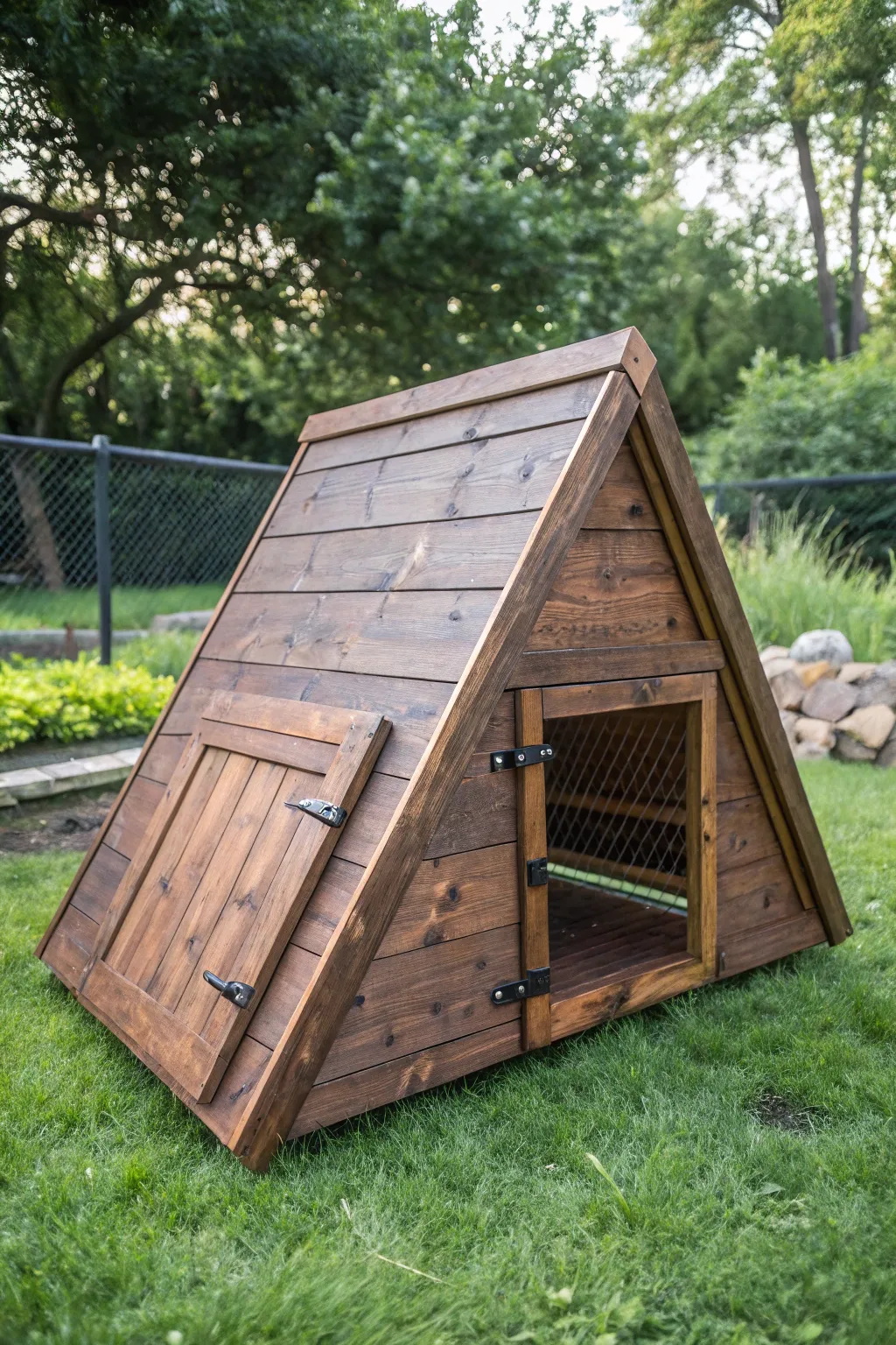 Discover the elegance and practicality of a handcrafted A-frame chicken coop, perfect for compact spaces.