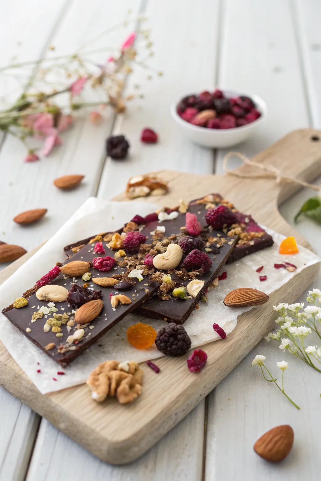 Indulge in the art of simplicity with homemade chocolate bark—a perfect blend of elegance and flavor.