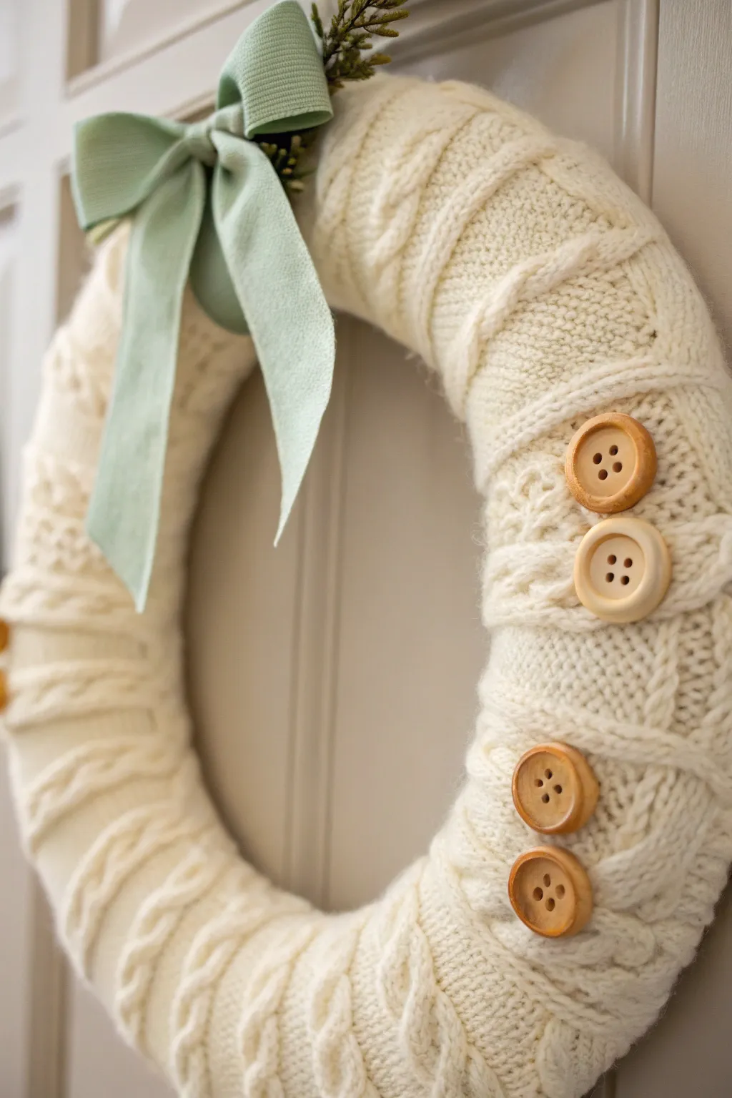 Transform your old sweater into a cozy Christmas wreath. Embrace simplicity and craftsmanship with this upcycled beauty!