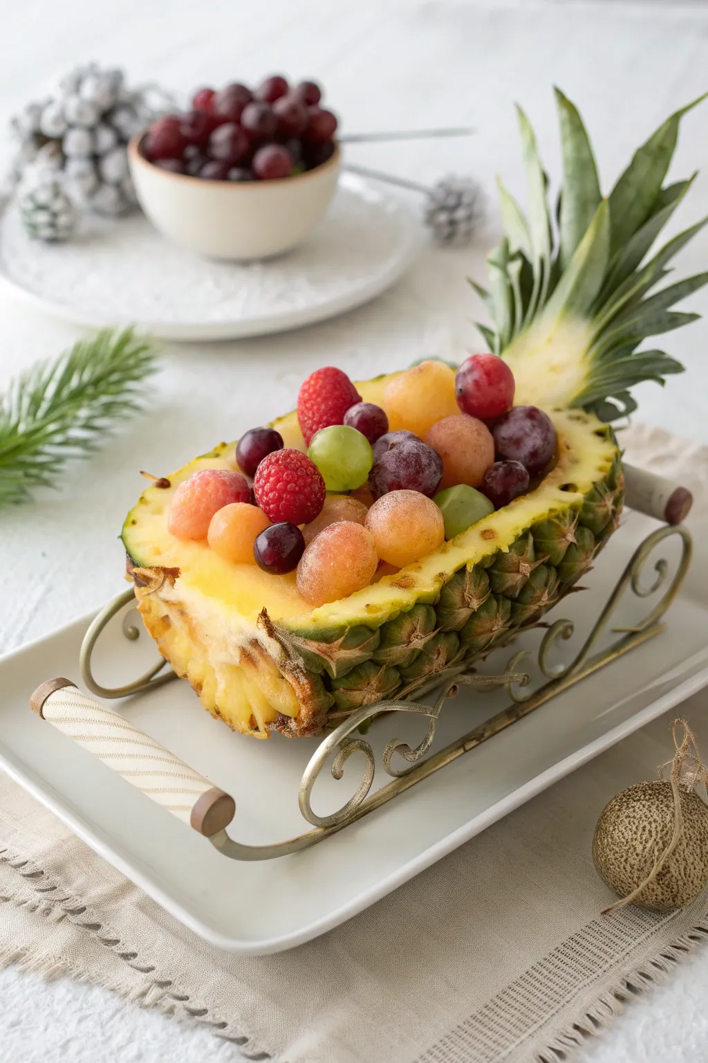 Embark on a Pineapple Sleigh Ride: A festive touch of elegance for your Christmas table.