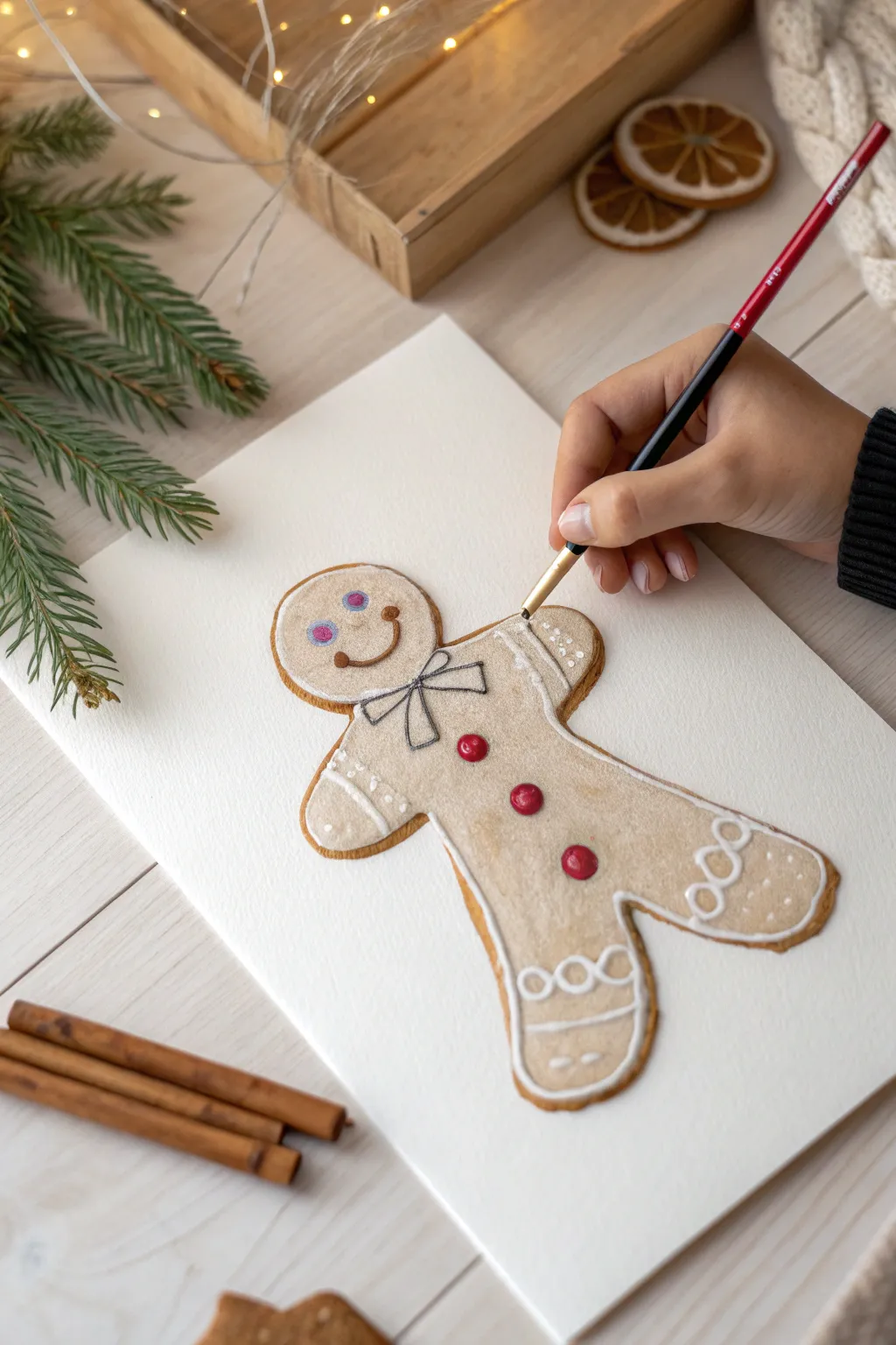Capture the essence of Christmas with this charming gingerbread man drawing, perfect for adding a touch of handcrafted joy to your holiday decor.