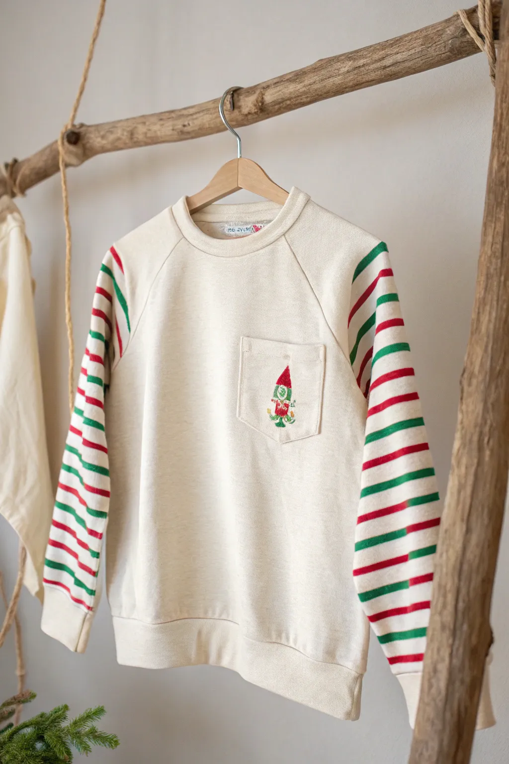 Embrace the holiday spirit with a minimalist elf-inspired sweatshirt, perfect for a cozy, stylish Christmas season.
