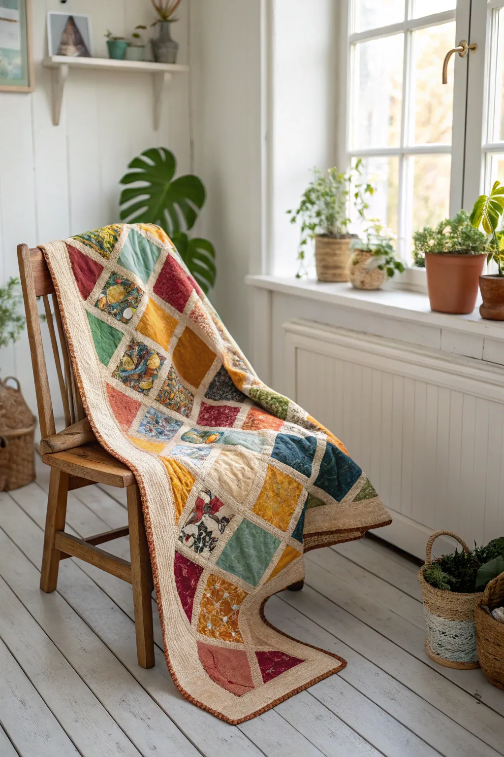 A quilt stitched with love, where every square tells a story. Perfect for adding a touch of warmth and personality to any space.