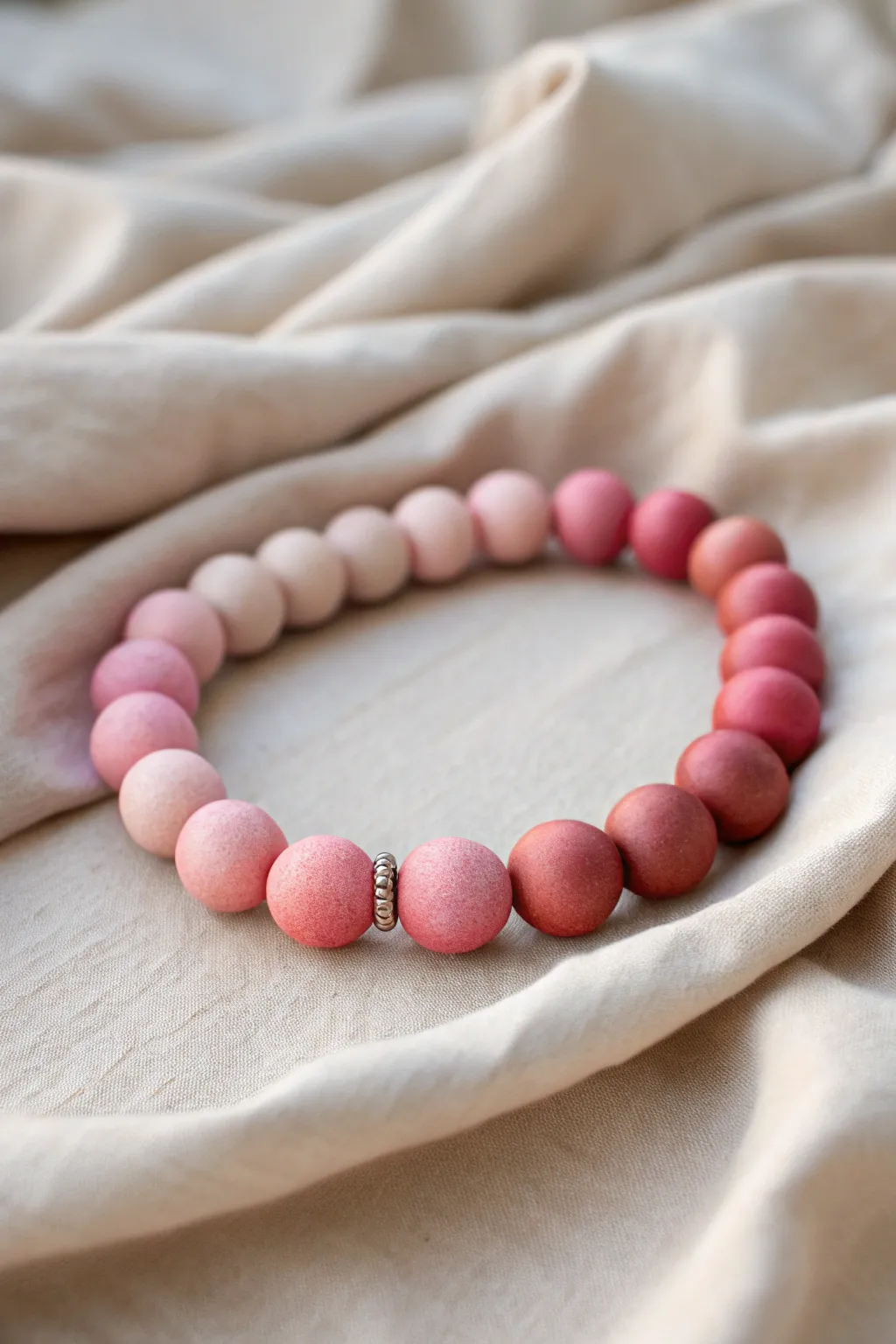 Embrace the beauty of ombré with this handcrafted clay bead bracelet, a perfect blend of artistry and elegance.