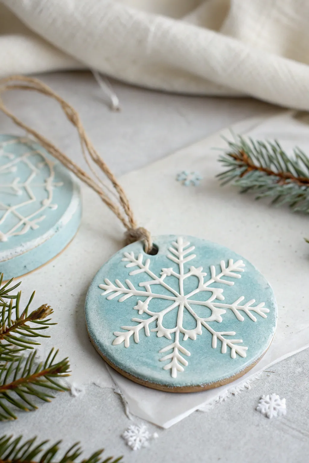 Embrace winter's charm with handcrafted elegance: Snowflake Medallion Clay Ornament.