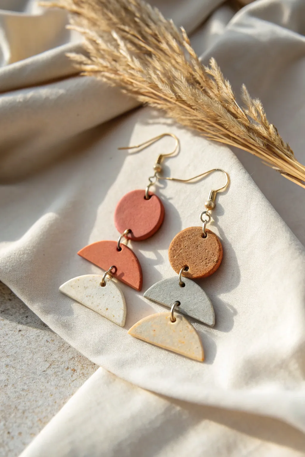 Embrace layered elegance with handcrafted clay earrings that dance and delight.
