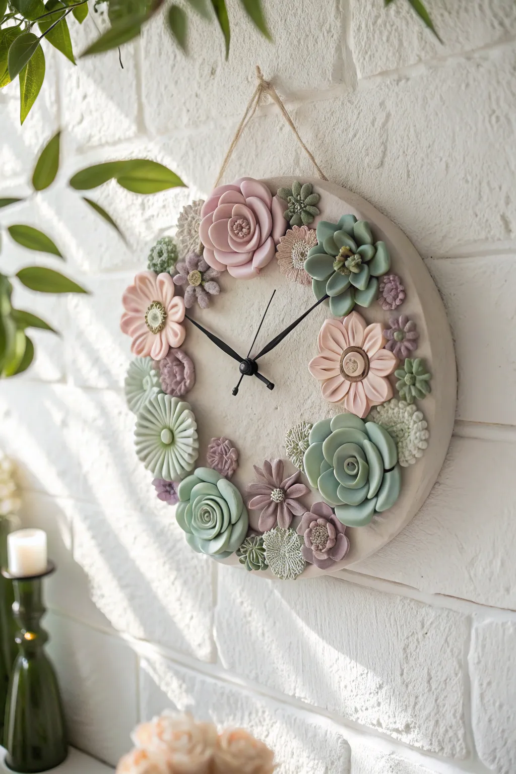 Timeless elegance meets artistry with this clay flower clock, a perfect blend of function and natural beauty for your wall.