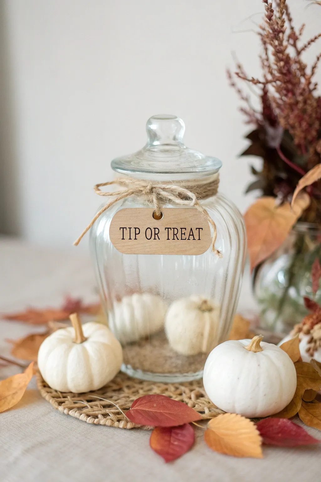 Add a touch of festive flair with this 'Tip or Treat' jar, perfect for the Halloween season.