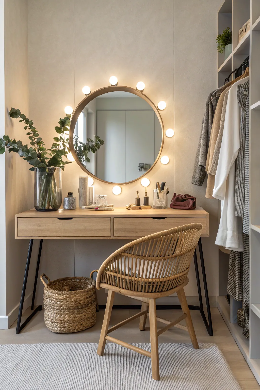 Elevate your closet with a chic vanity transformation, where simplicity meets elegance.