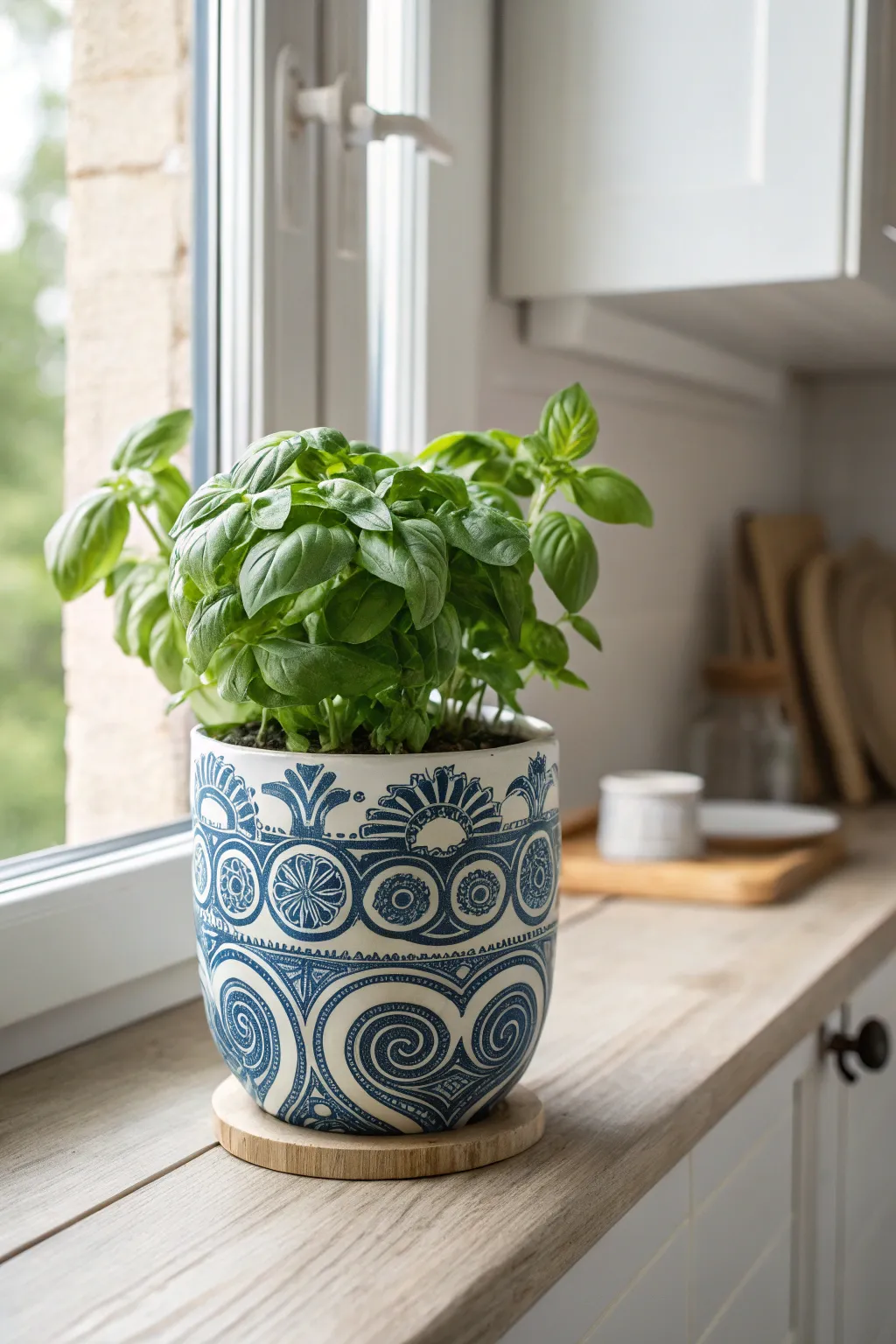 Add a touch of charm to your kitchen with a beautifully patterned coil pot for your herbs.