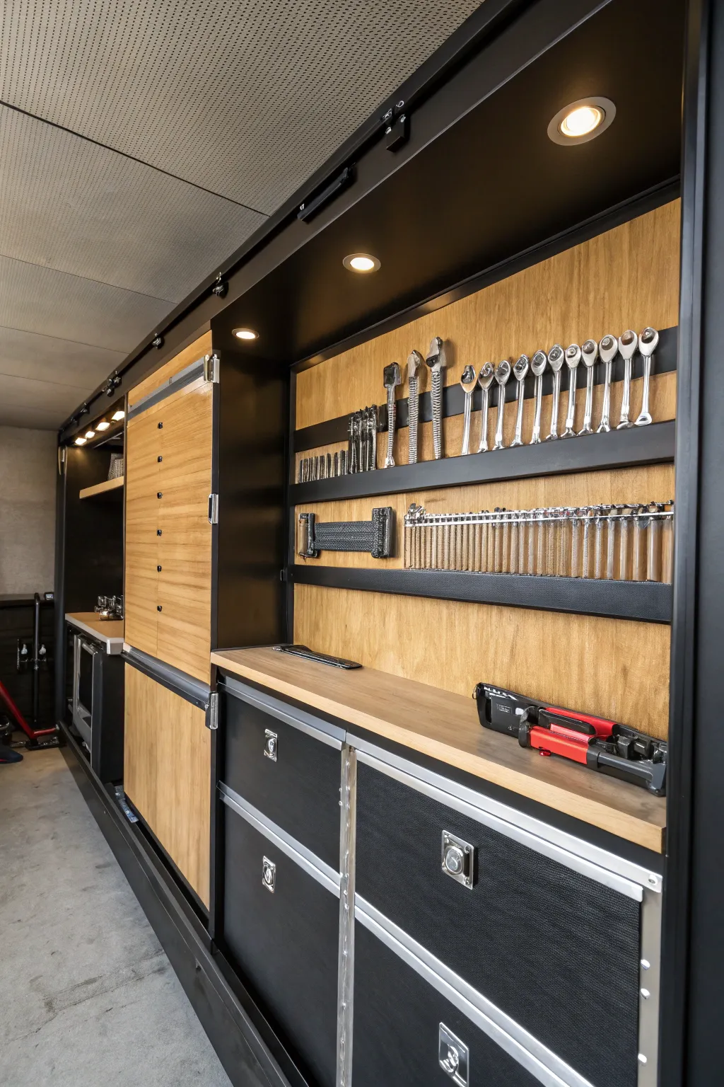 Elevate your mobile workspace with magnetic strips that blend style and utility for the modern craftsman.