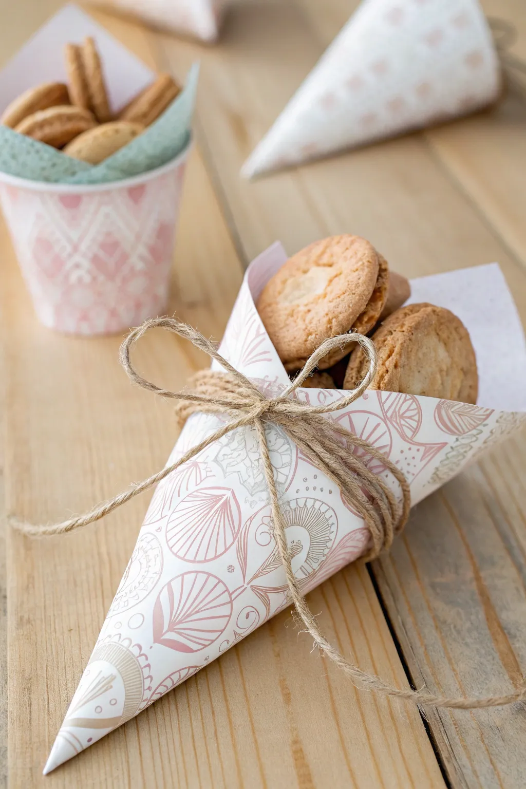Elevate your cookie gifting with charming cone-shaped wraps that blend minimalist style with a bohemian flair.