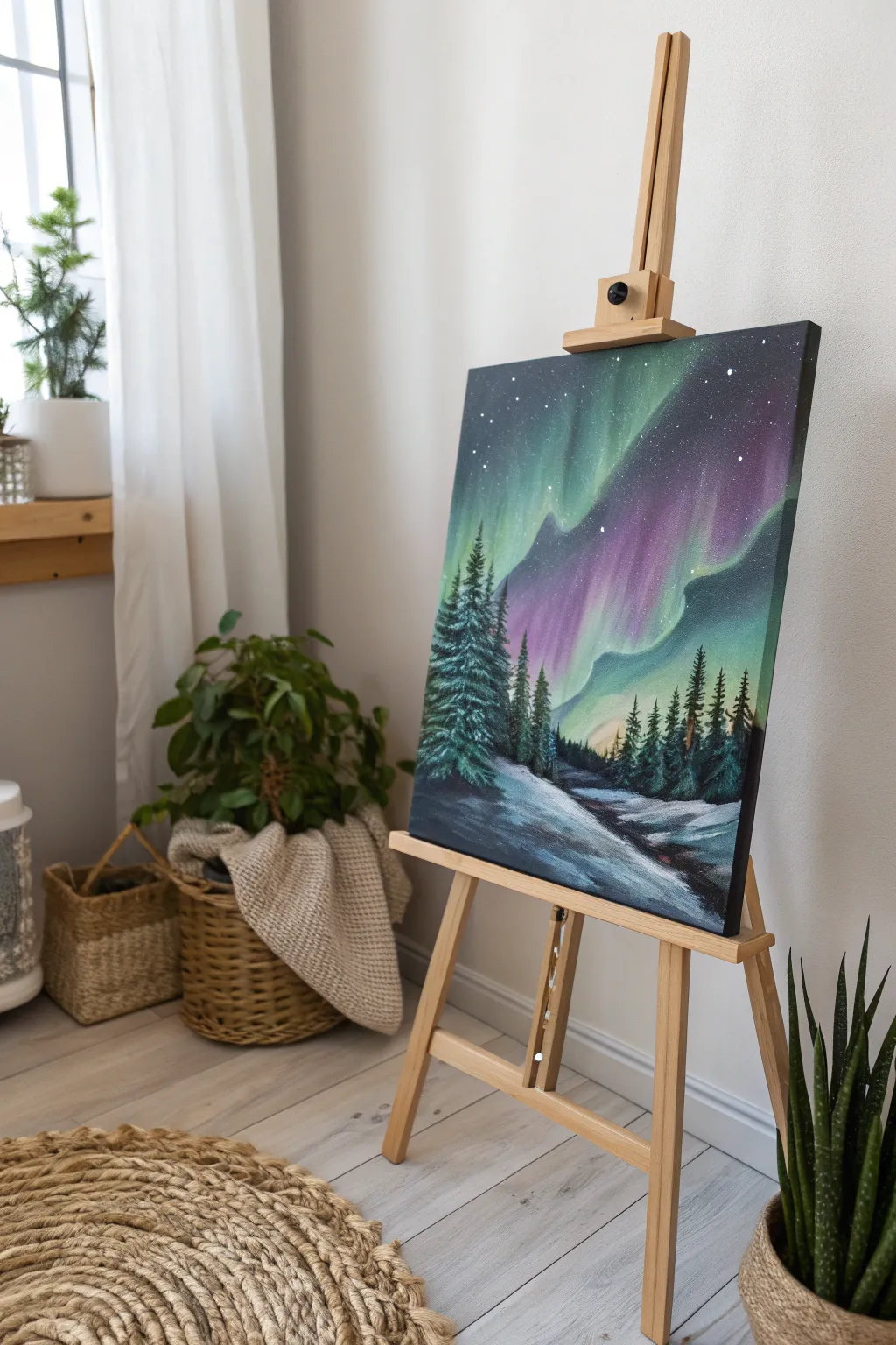 Capture the magic of the Northern Lights with minimalist elegance.