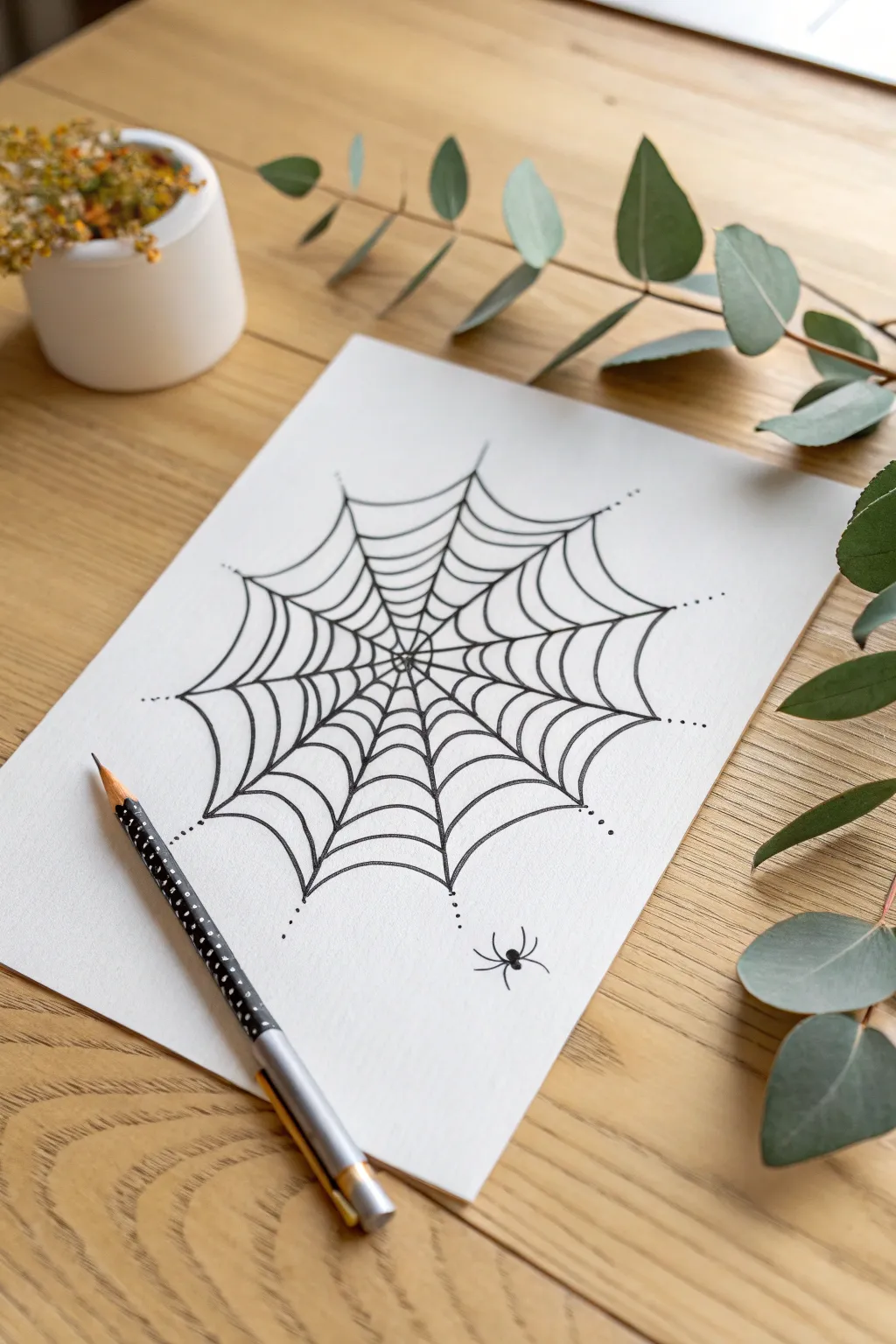 Let your creativity weave wonders with this whimsical doodle-style spider web.