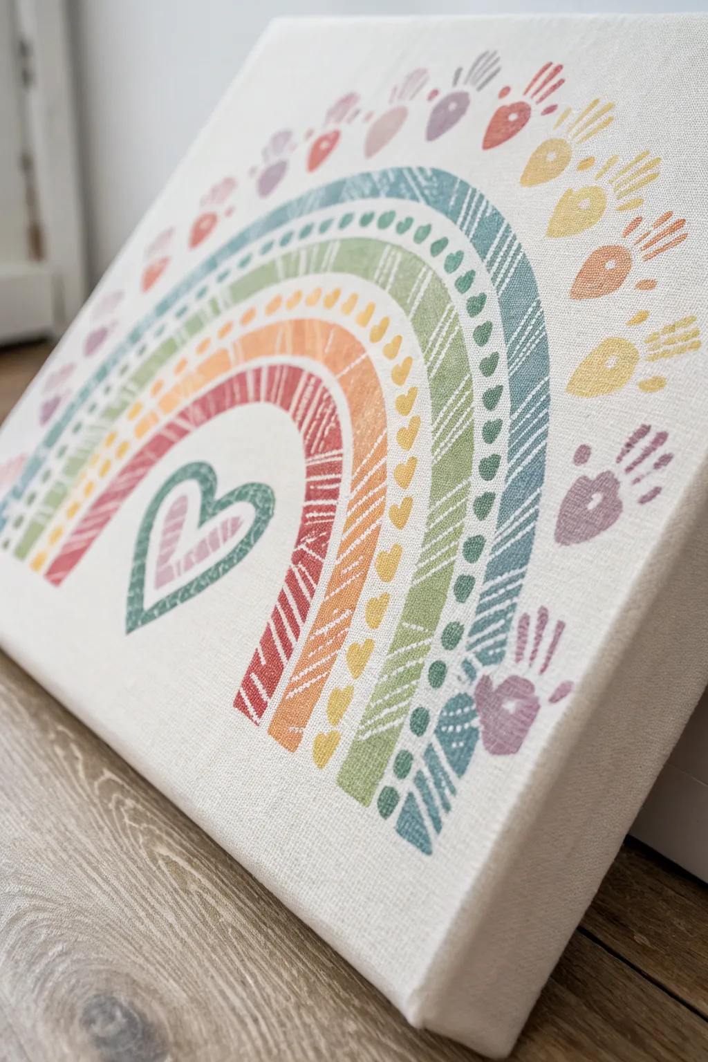 Capture your love story with a rainbow of handprints, blending colors and hearts in beautiful harmony.