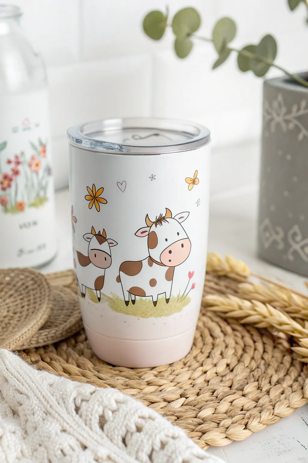 Add a touch of whimsy to your day with this charming cow print tumbler!