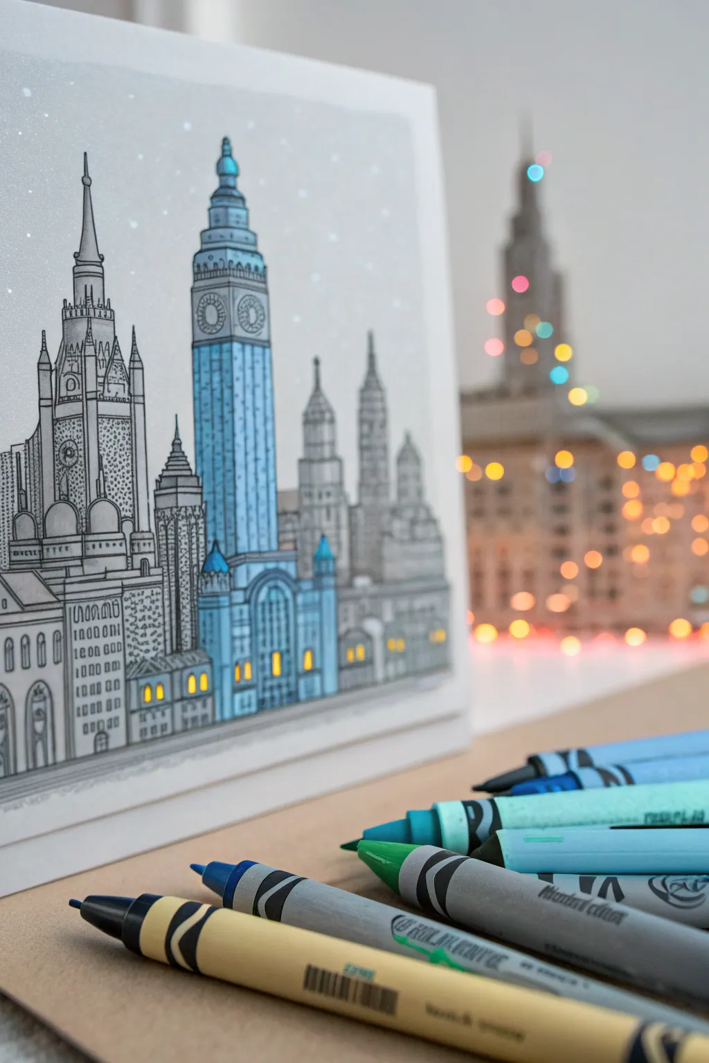 Discover the magic of cities with a crayon touch. Perfectly minimalist yet vibrant, this artwork brings urban life to your home.