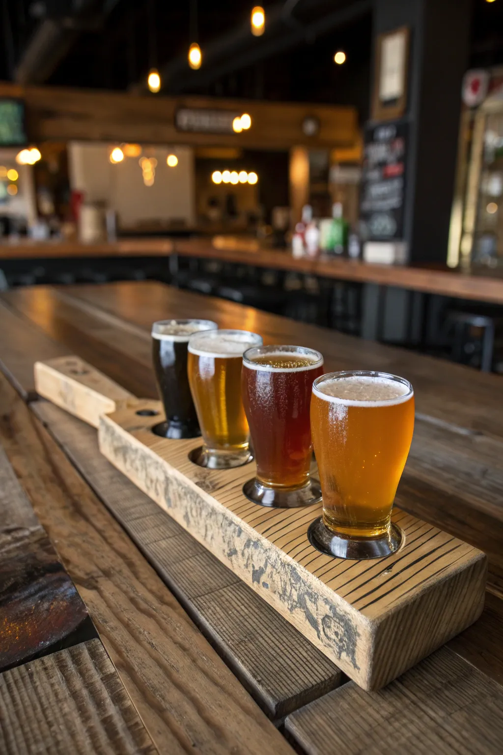 Elevate your tasting experience with a beer flight board crafted from reclaimed barn wood, where every sip tells a story of history and sustainability.