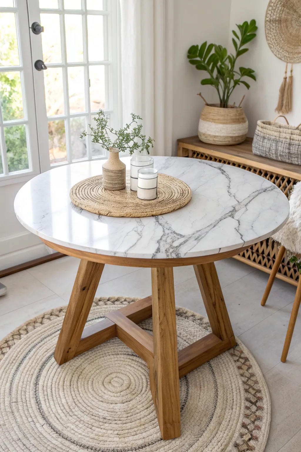 Transform your space with a chic DIY faux marble tabletop, blending simplicity and natural beauty.