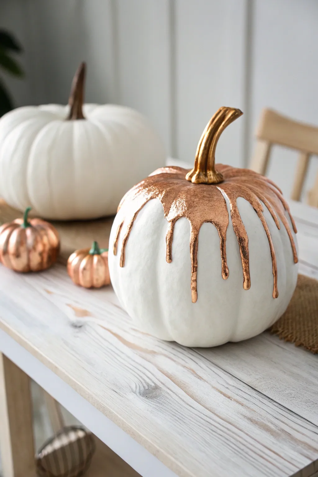 Transform your autumn decor with a chic drippy copper pumpkin—where minimalist meets industrial elegance.