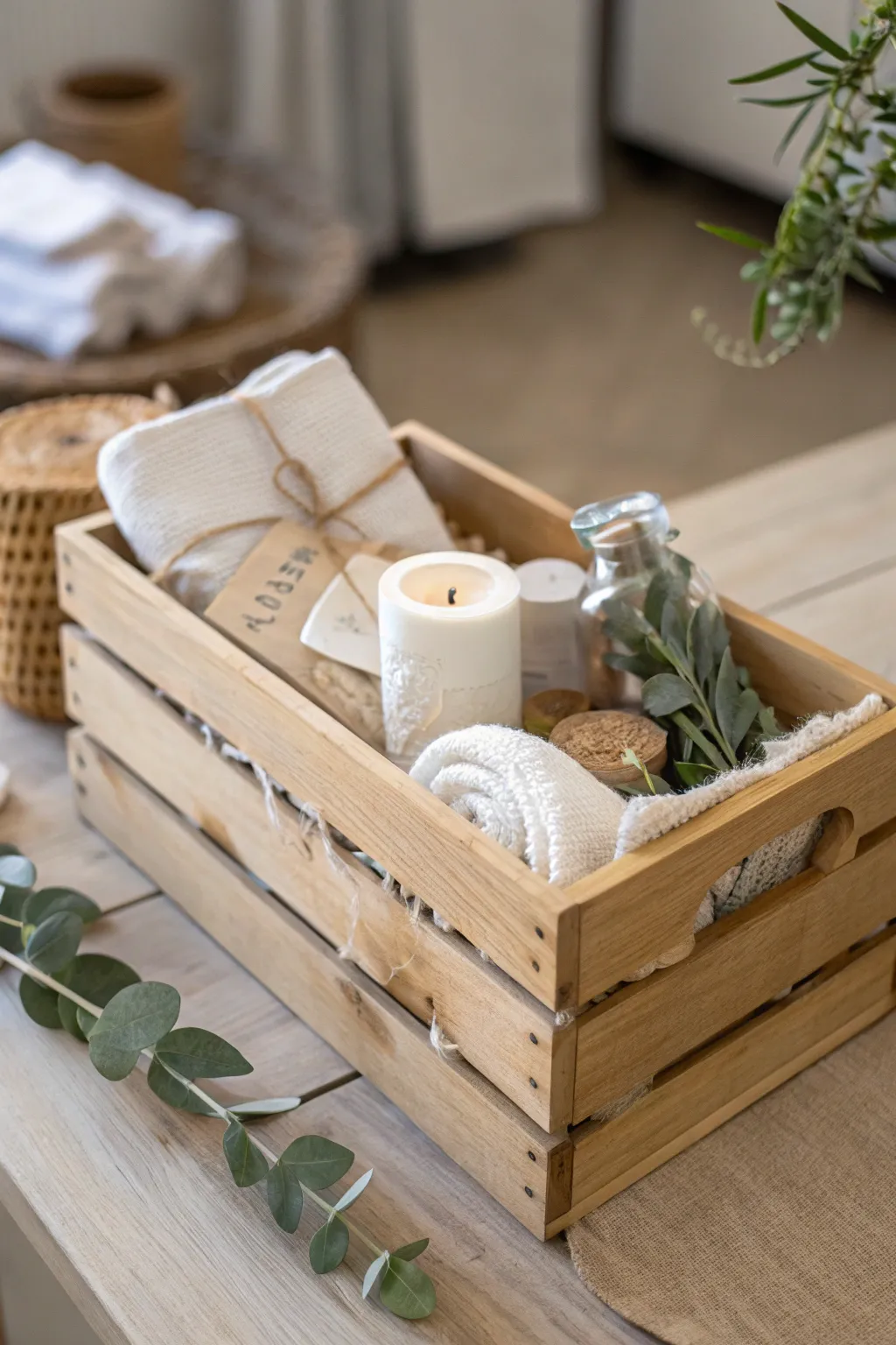 Transform your gift-giving with a rustic wooden crate, blending simplicity and elegance for a unique touch.