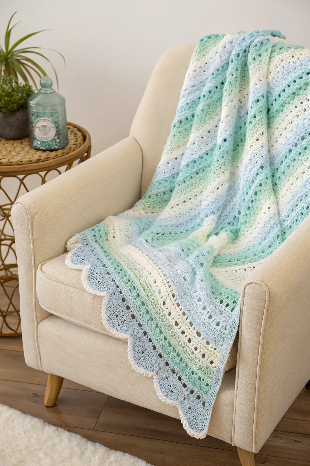 Embrace the gentle hues of pastel perfection with this beautifully crafted crochet baby blanket.