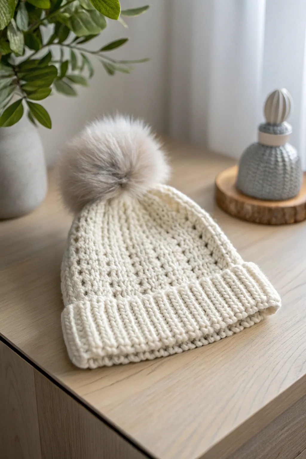 Elevate your winter style with the perfect blend of texture and elegance: a crochet beanie with a faux fur brim.