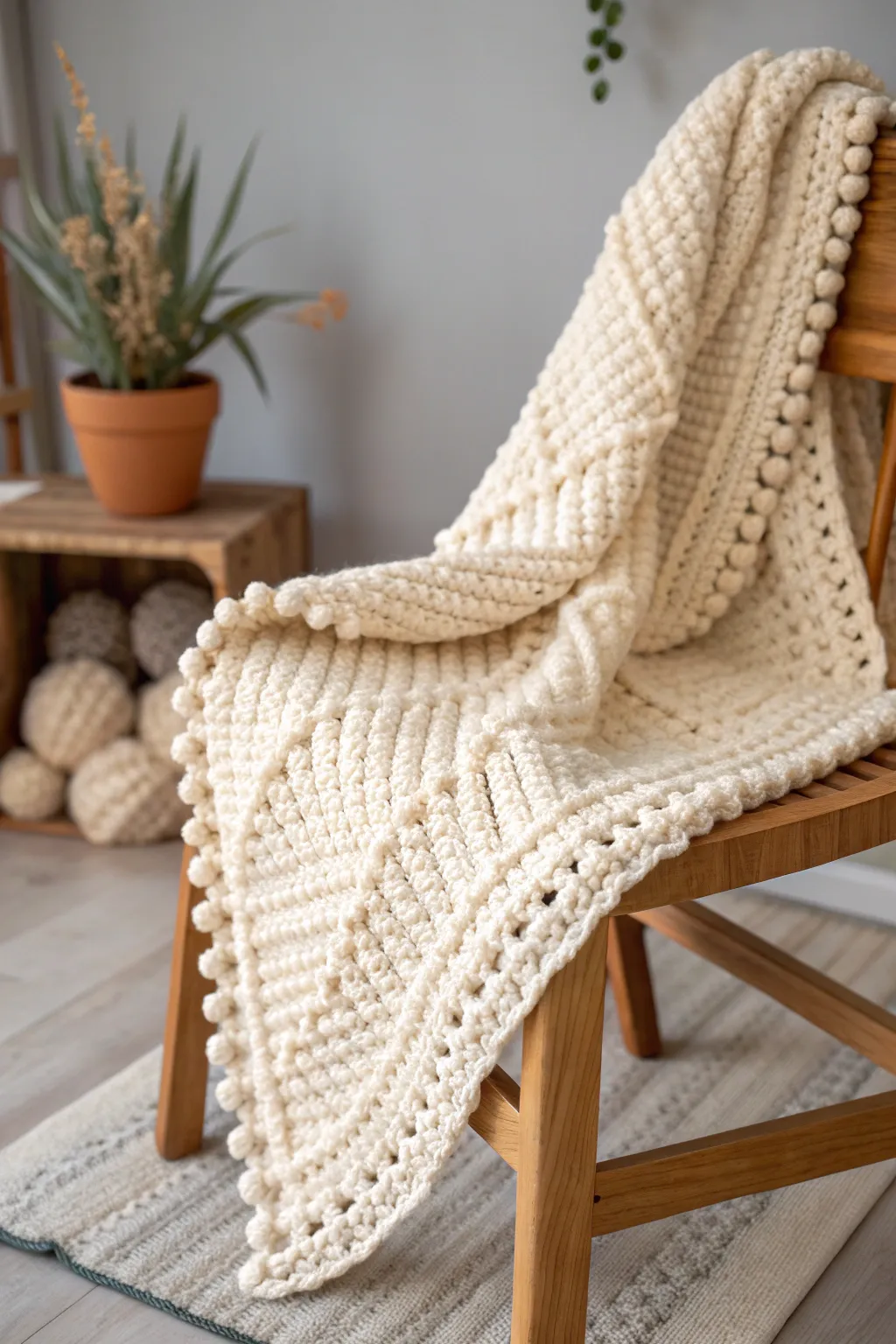 Add a playful touch to your crochet creations with a chunky bobble border. Perfect for cozy moments!
