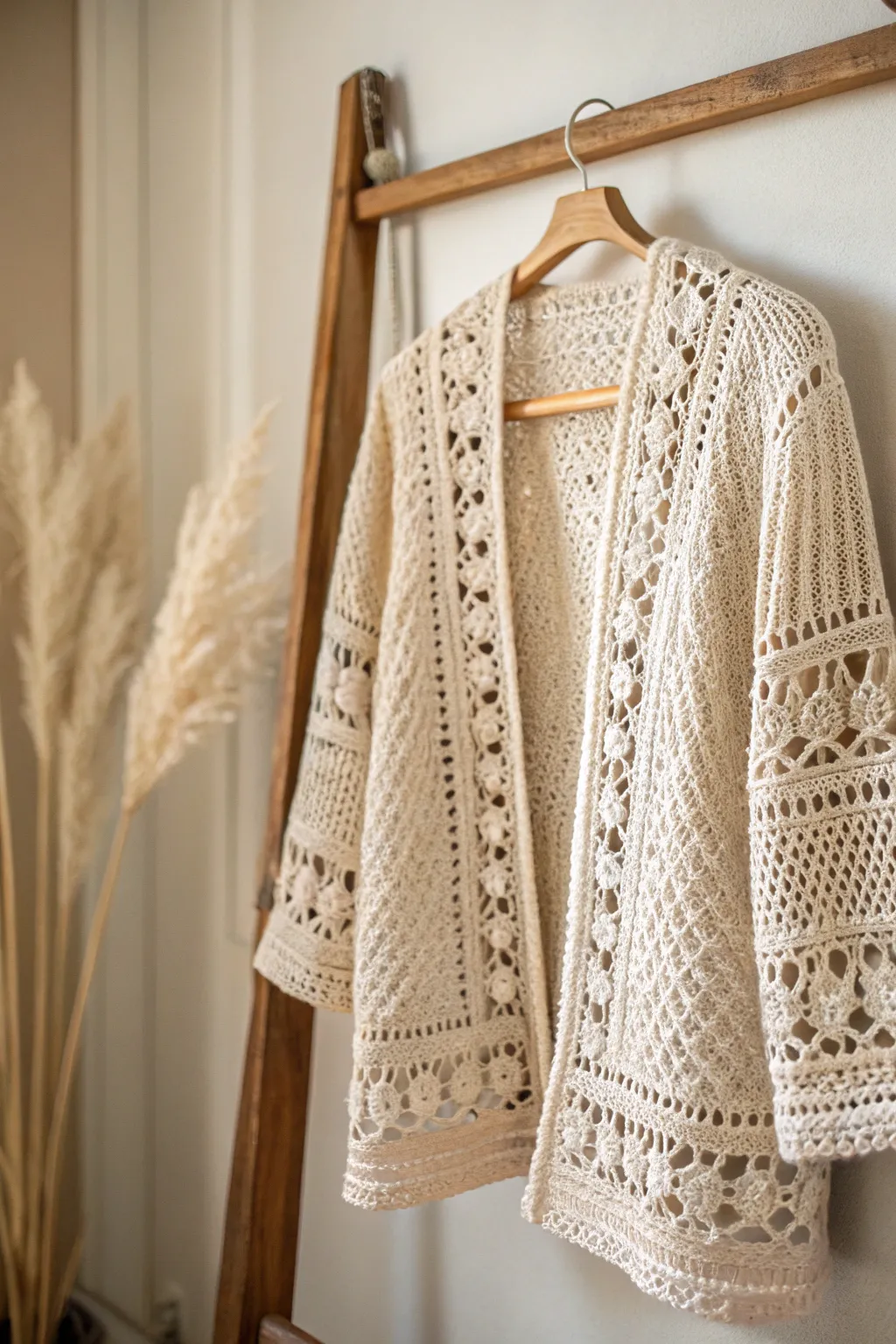 Elevate your style with a touch of elegance through this whimsical crochet cardigan.