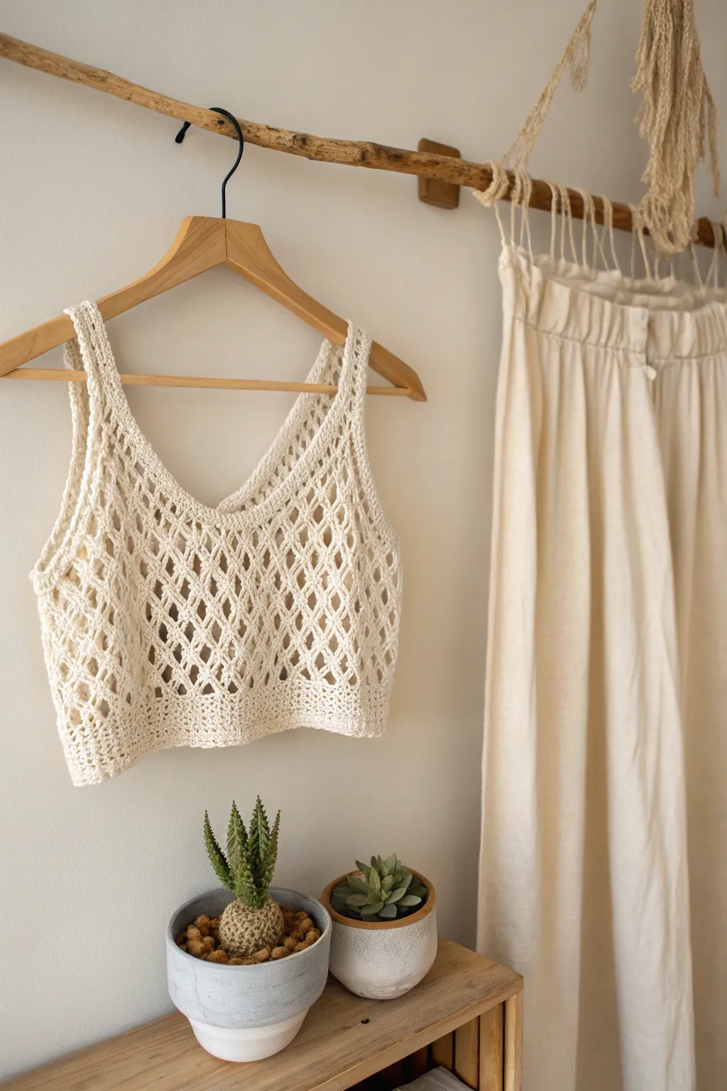 Embrace summer with this airy crochet mesh crop top – the perfect blend of simplicity and style.