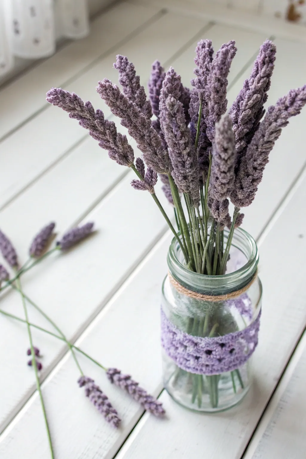 Add a touch of rustic charm with these beautifully crocheted lavender stems, perfect for a cozy farmhouse feel!