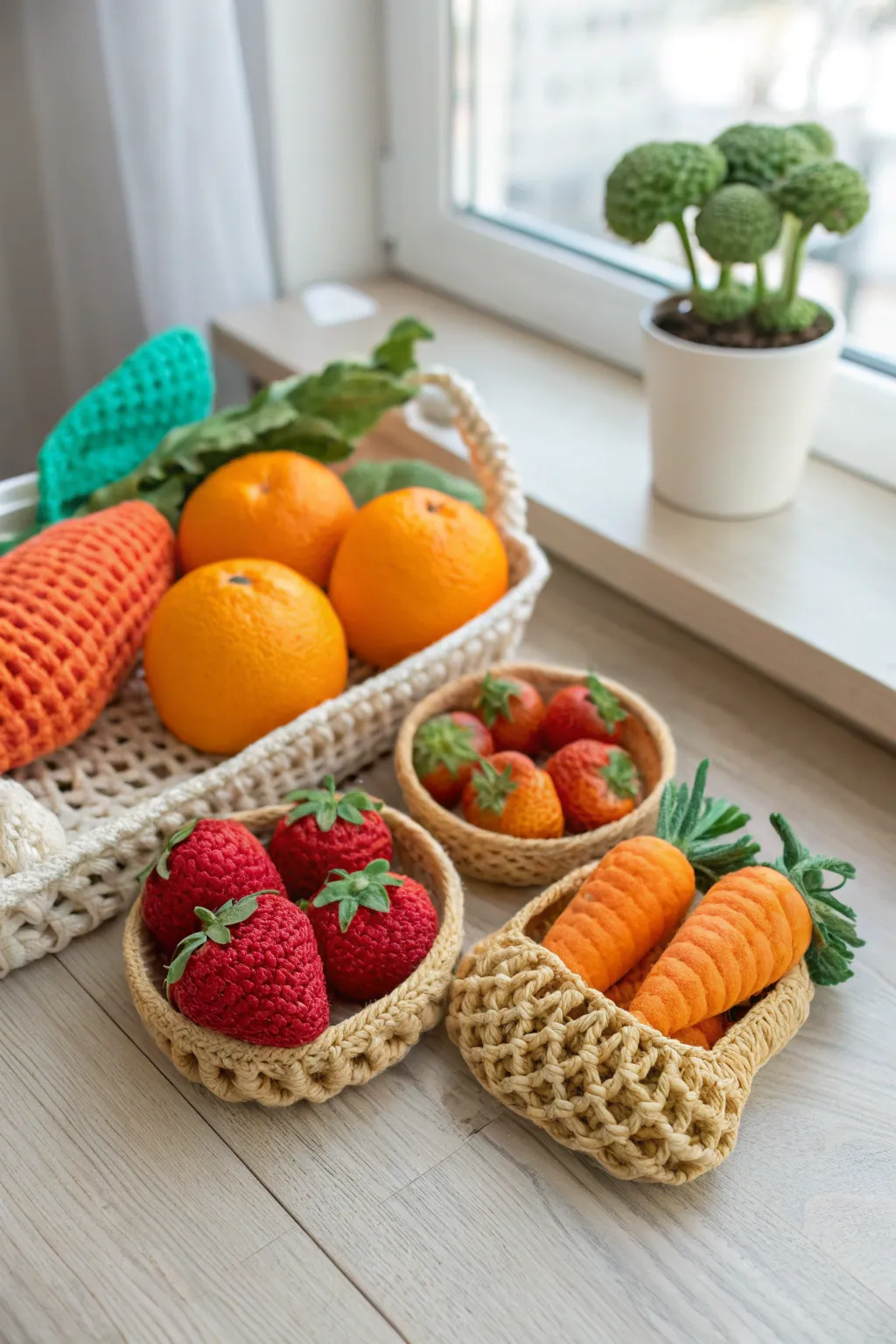 Add a pop of color to your decor with these charming crochet fruits and veggies, perfect for a touch of crafty elegance!