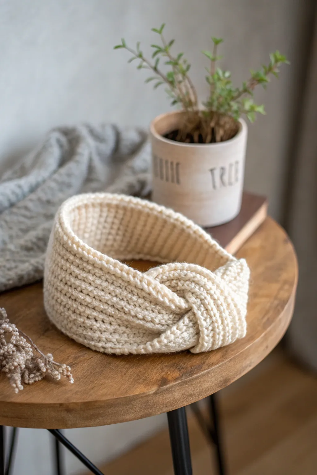 Cozy elegance meets minimalist charm with this handmade twist-front ear warmer. Perfect for stylish warmth.