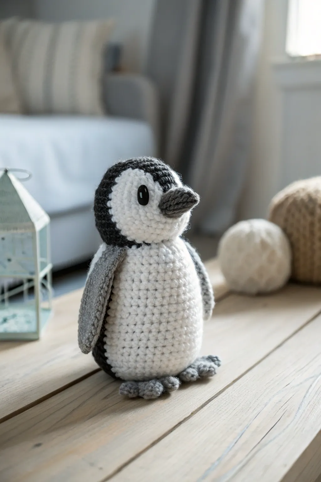Embrace the charm of winter with this handmade crochet penguin, adding a cozy touch to your minimalist decor.