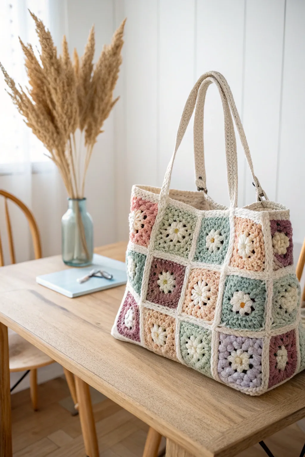 Revive your style with a touch of vintage charm: the granny square tote bag, a perfect blend of nostalgia and modern elegance.