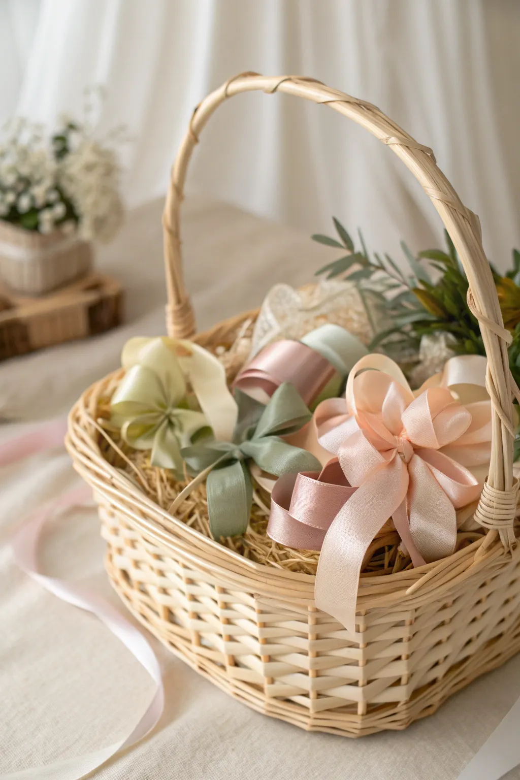 Add a touch of whimsy to your gift baskets with delicately curled ribbons—where minimalism meets Boho elegance.