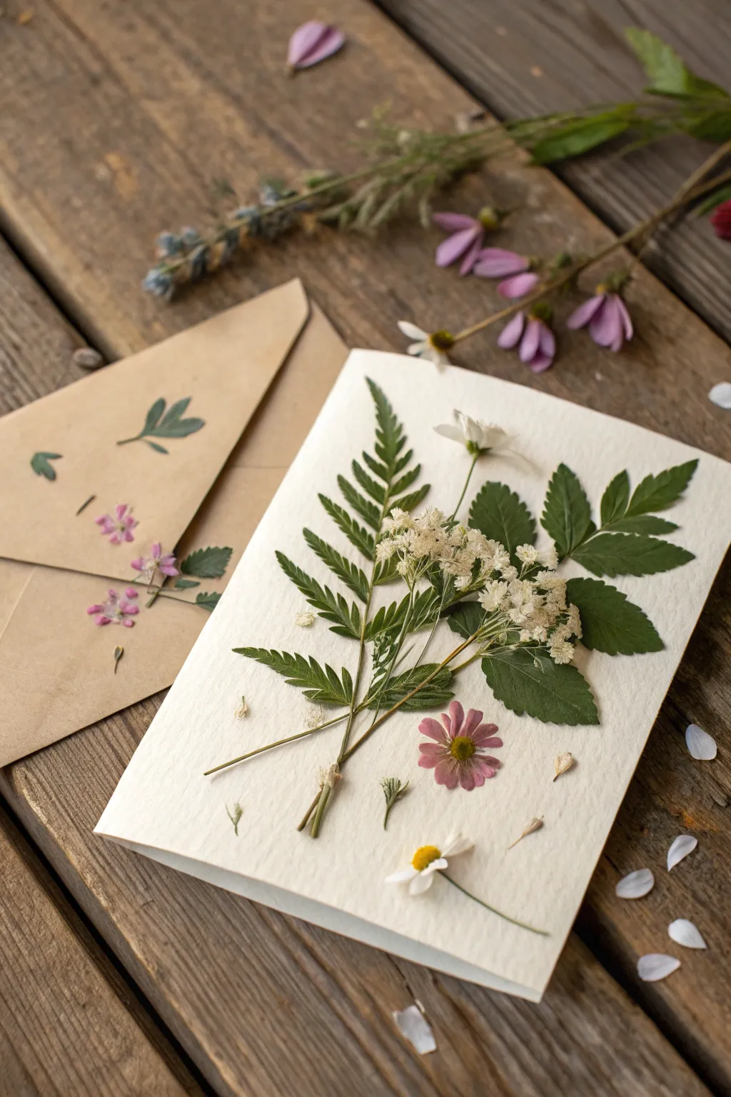 Celebrate sustainably with nature's touch: a unique birthday card adorned with pressed wildflowers.