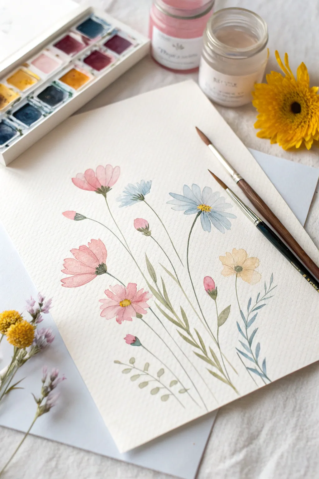 Embrace simplicity and let a field of flowers bloom on your canvas with just a few gentle strokes.