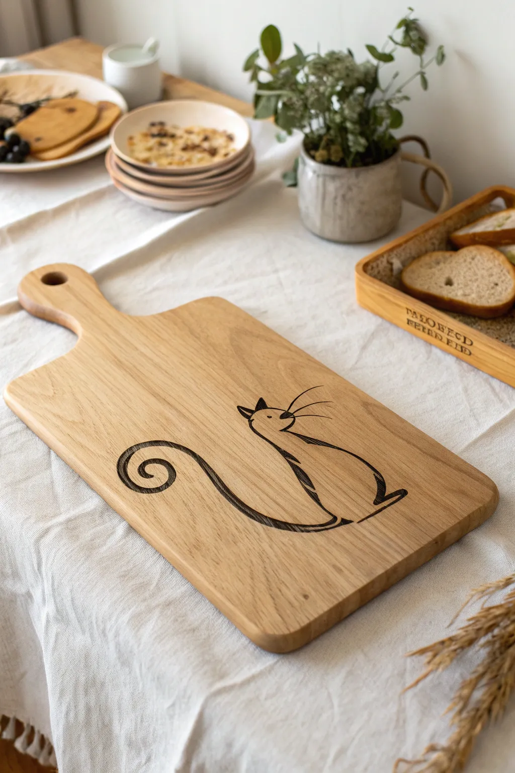 Add a playful touch to your kitchen with a charming cat silhouette cutting board. 🐱✨ #ScandiBoho #VinylArt