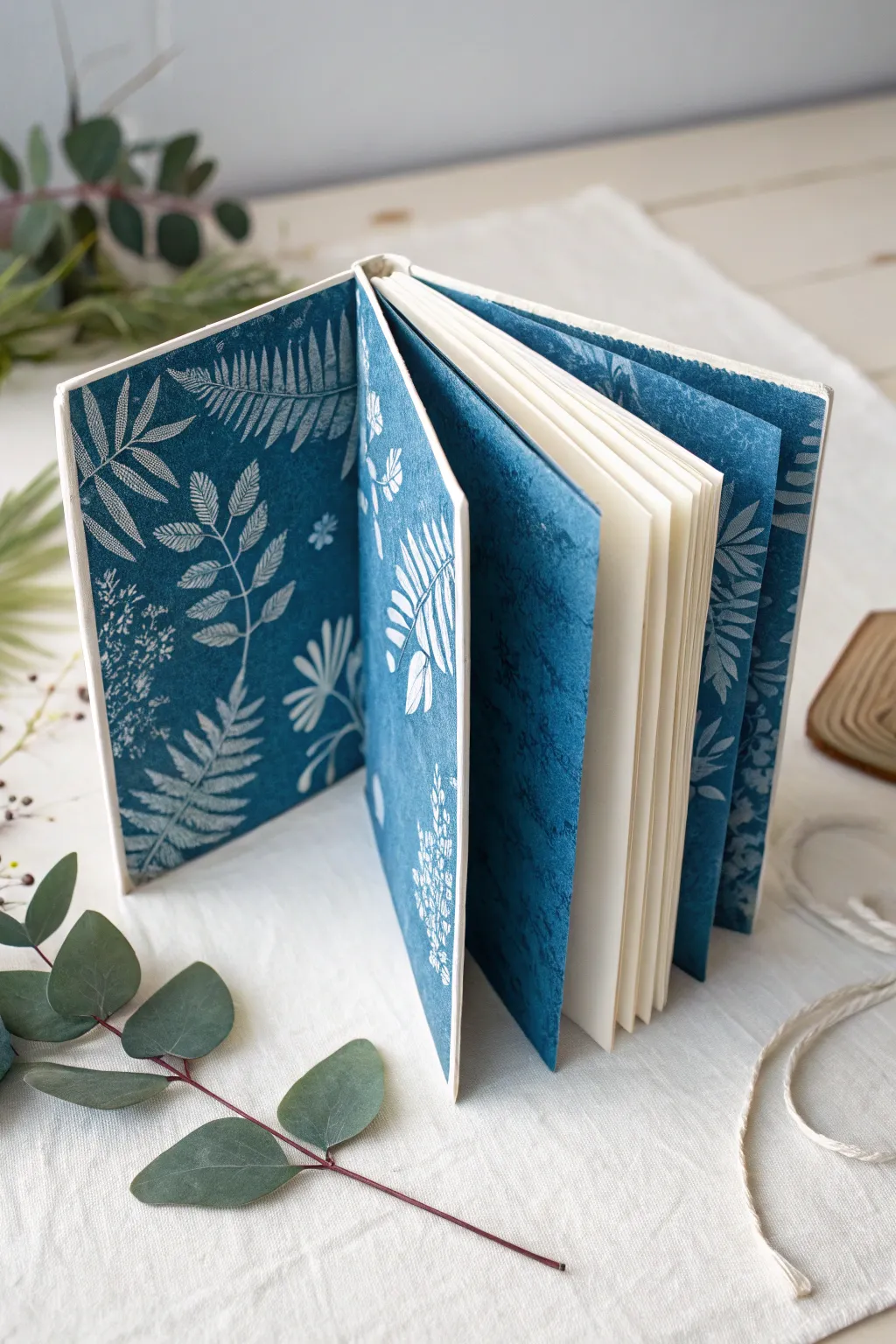 Unfold the art of nature with every page turn in this cyanotype masterpiece.