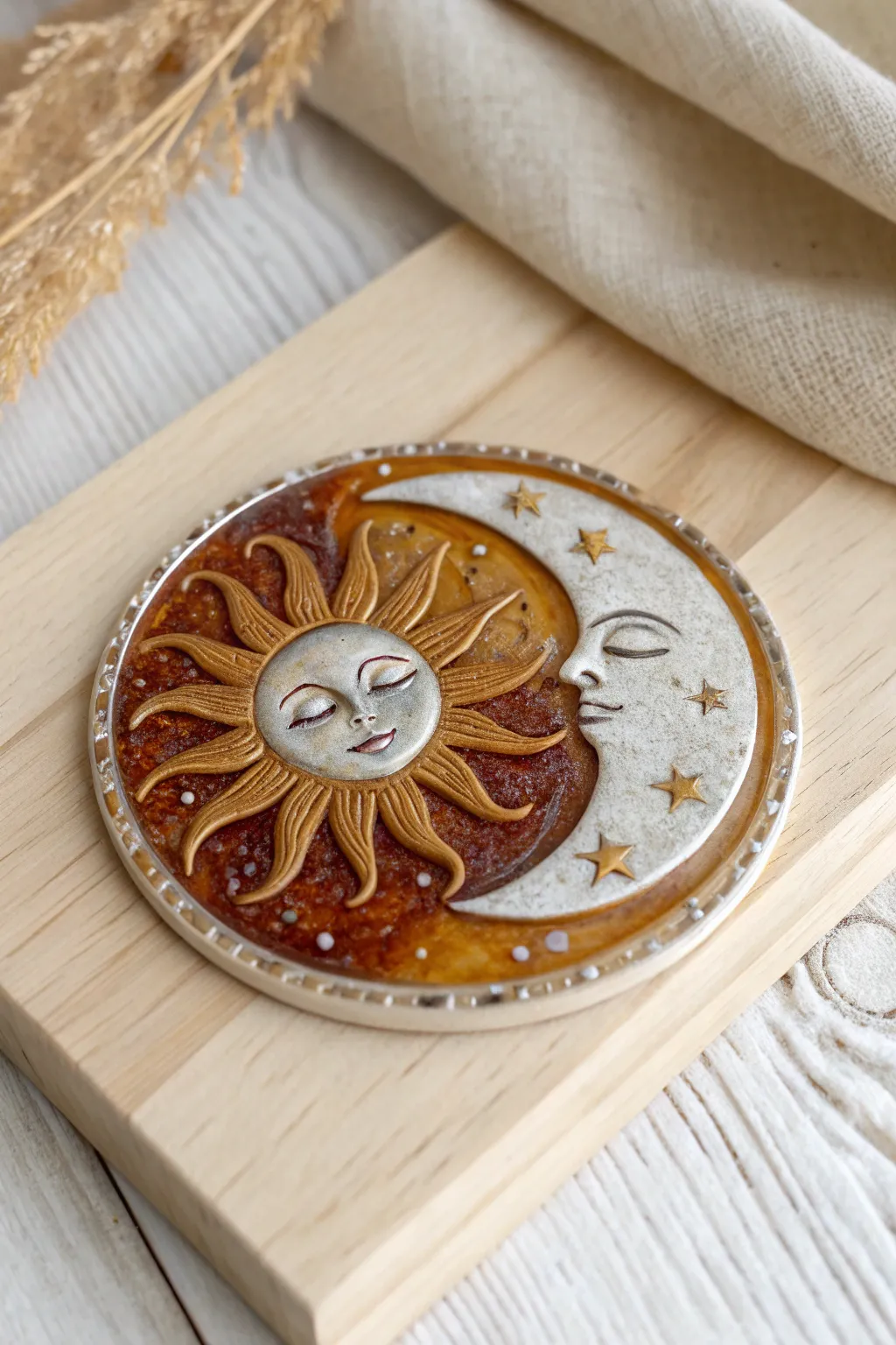 Elevate your decor with the celestial elegance of handcrafted sun and moon resin coasters.