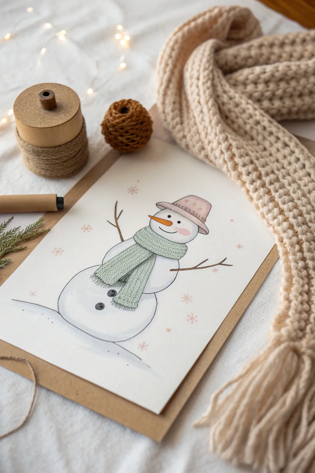 Embrace the cozy charm of winter with this minimalist snowman sketch, perfect for adding a touch of handcrafted elegance to your seasonal decor.
