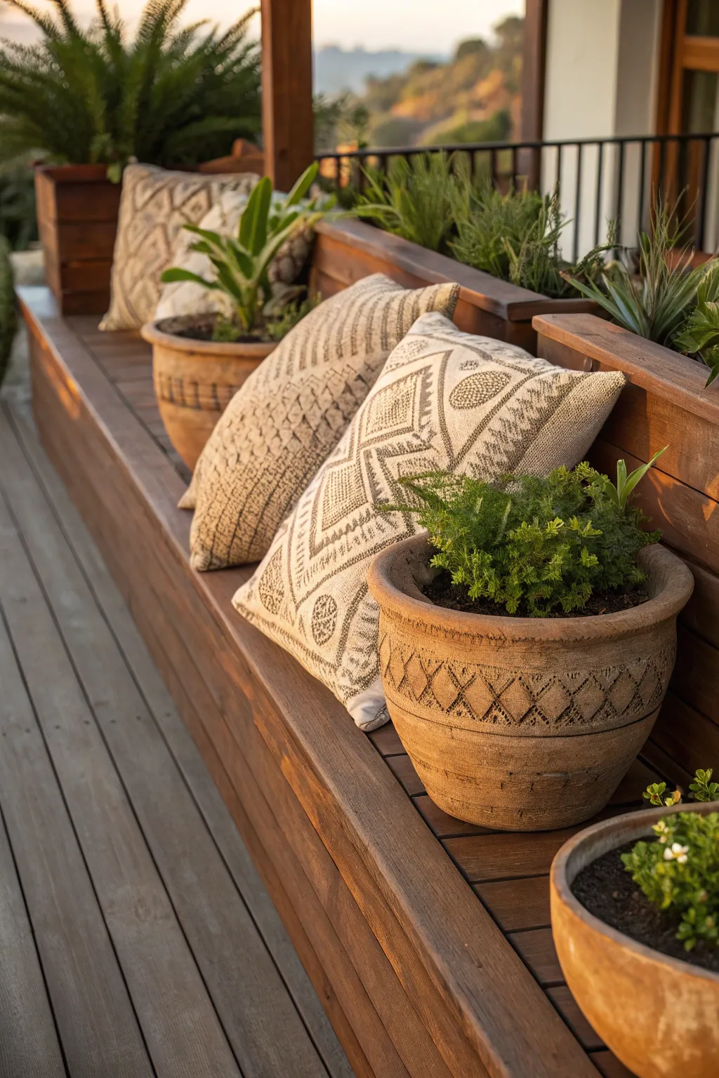 Elevate your deck's edge with artful craftsmanship and comfort.