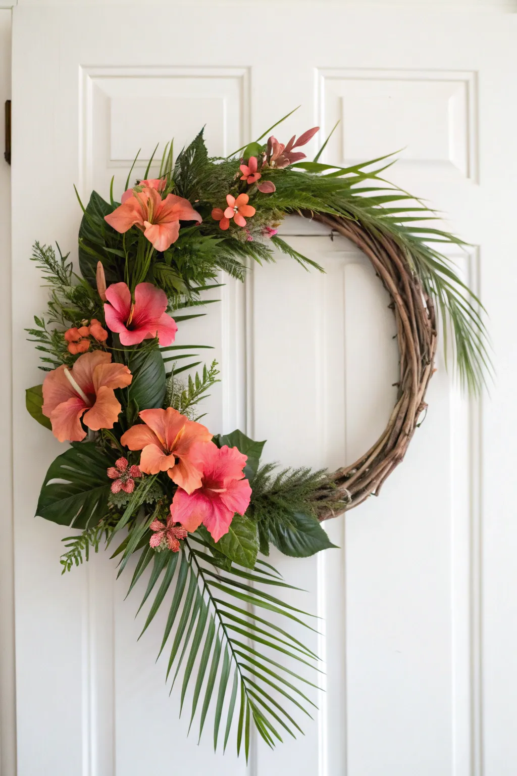 Embrace summer vibes with this Tropical Paradise wreath, a perfect blend of vibrant colors and natural elegance.