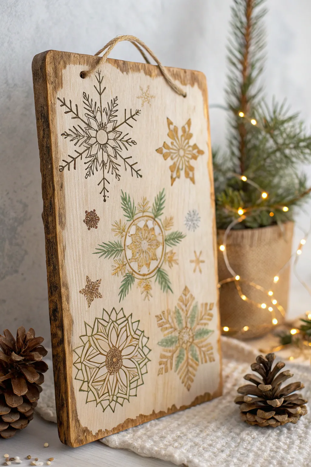 Embrace the beauty of the season with handcrafted decoupage on rustic wood.