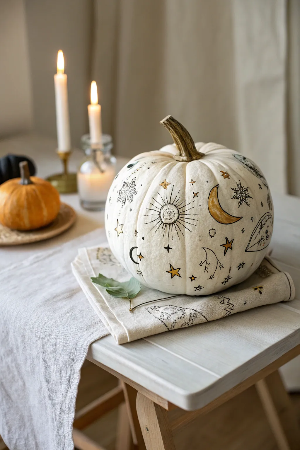 Transform your pumpkin into a whimsical masterpiece with mystical motifs.