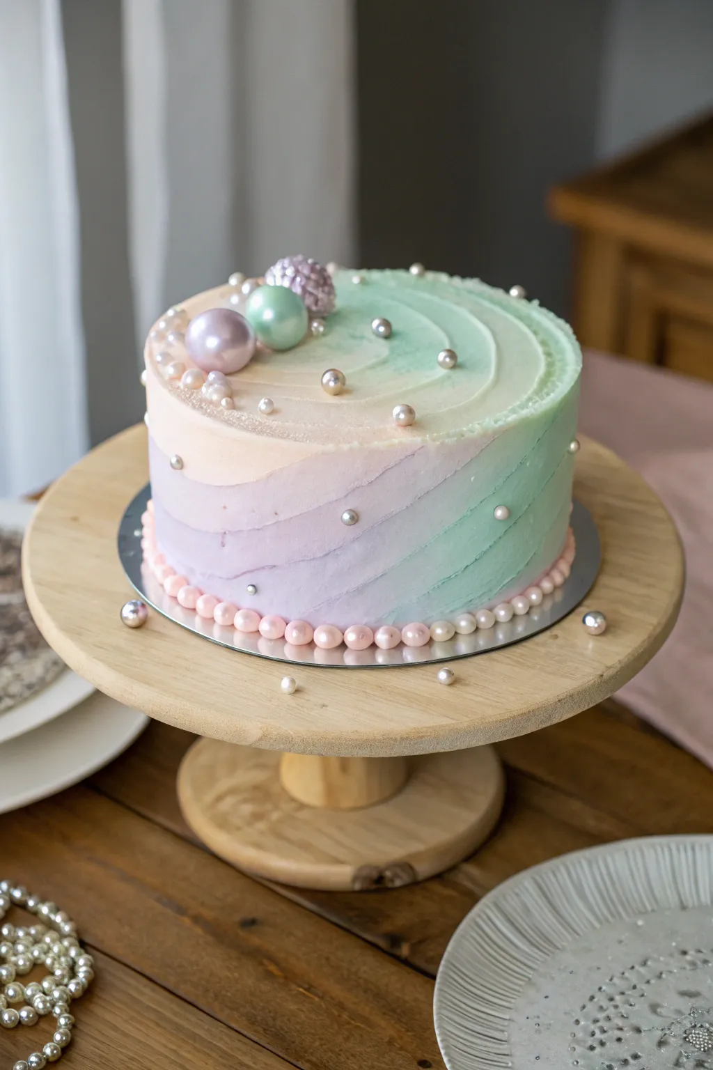 Elegance in Simplicity: A Pastel Dream with Diamonds and Pearls