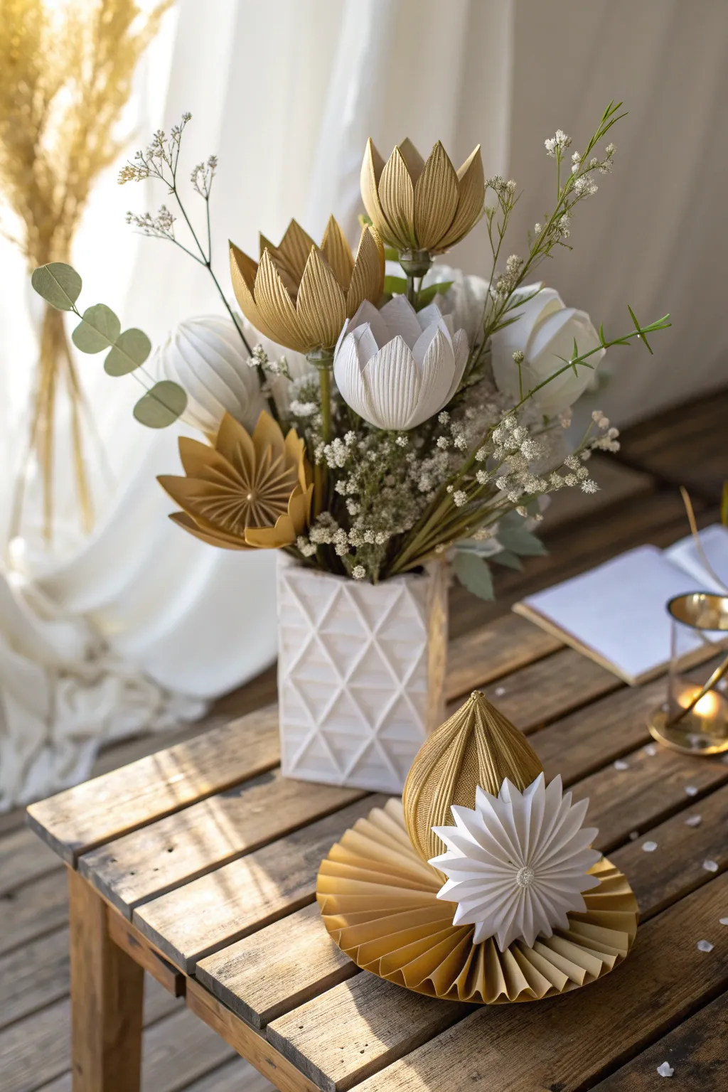 Celebrate in style with a chic gold and white centerpiece, perfect for an 80th birthday bash!